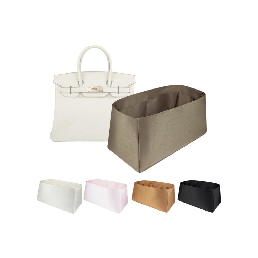 Satin Purse Organizer Insert for Birkin 30 Etoupe Grey Inner Bag Liner BK30